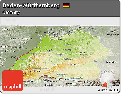 Physical Panoramic Map of Baden-Württemberg, semi-desaturated