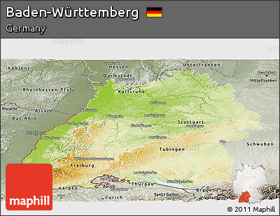 Physical Panoramic Map of Baden-Württemberg, semi-desaturated