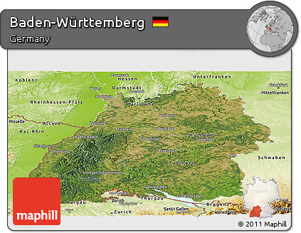 Satellite Panoramic Map of Baden-Württemberg, physical outside