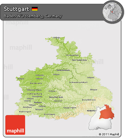 Physical 3D Map of Stuttgart, cropped outside