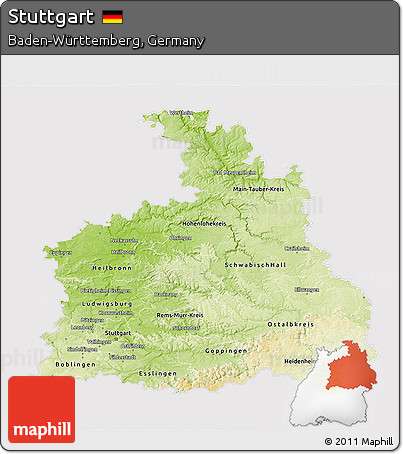 Physical 3D Map of Stuttgart, cropped outside
