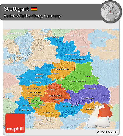 Political 3D Map of Stuttgart, lighten