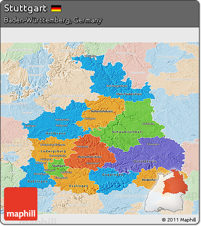 Political 3D Map of Stuttgart, lighten