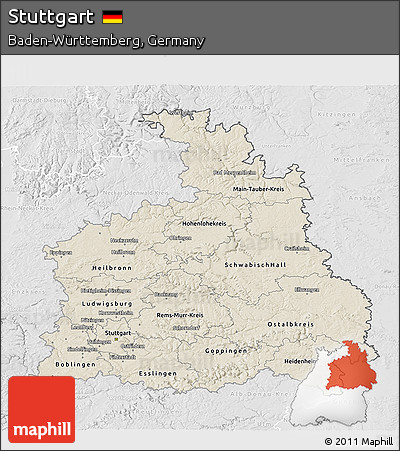 Shaded Relief 3D Map of Stuttgart, lighten, desaturated