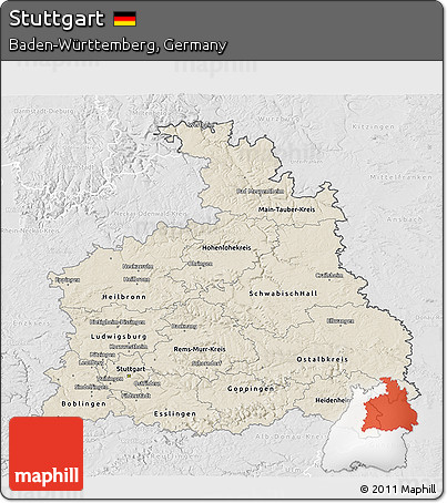 Shaded Relief 3D Map of Stuttgart, lighten, desaturated