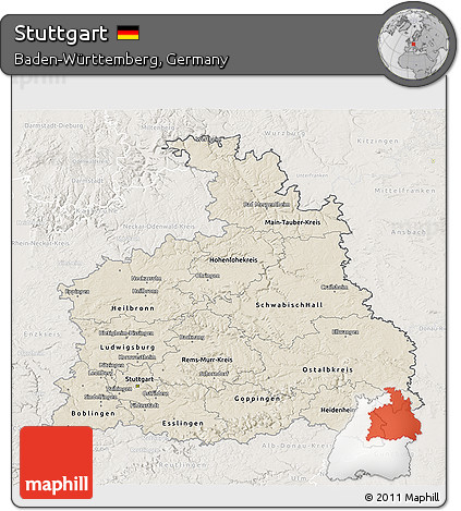 Shaded Relief 3D Map of Stuttgart, lighten