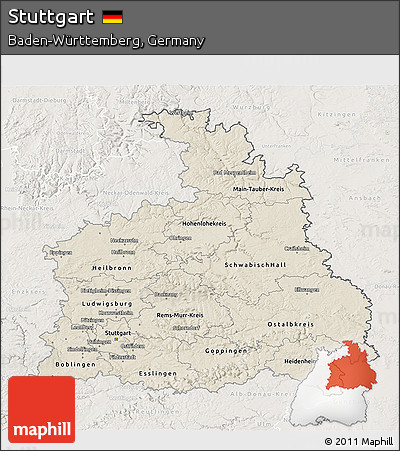 Shaded Relief 3D Map of Stuttgart, lighten