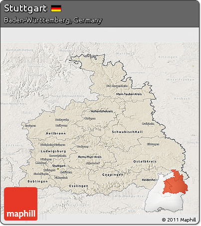 Shaded Relief 3D Map of Stuttgart, lighten