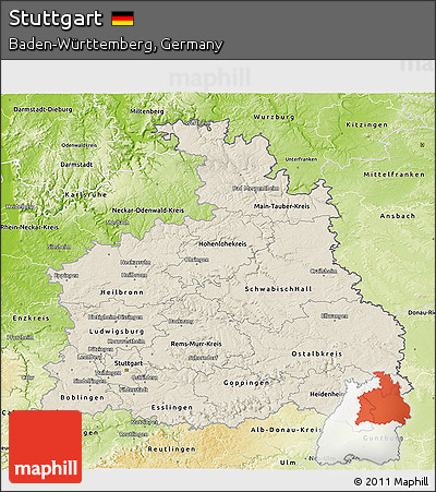 Shaded Relief 3D Map of Stuttgart, physical outside