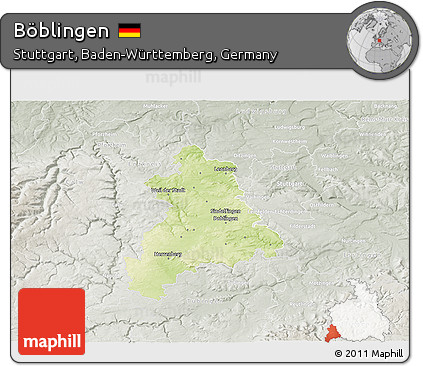 Physical 3D Map of Böblingen, lighten, semi-desaturated