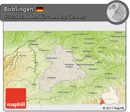 Shaded Relief 3D Map of Böblingen, physical outside