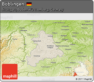Shaded Relief 3D Map of Böblingen, physical outside