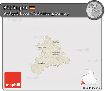 Shaded Relief 3D Map of Böblingen, single color outside