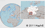 Gray Location Map of Böblingen, highlighted country, highlighted grandparent region, within the entire country, hill shading