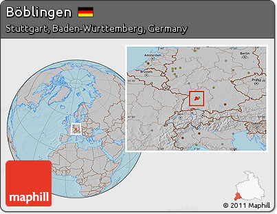 Gray Location Map of Böblingen, hill shading