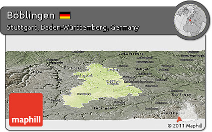 Physical Panoramic Map of Böblingen, darken, semi-desaturated