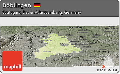 Physical Panoramic Map of Böblingen, darken, semi-desaturated