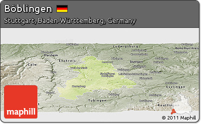Physical Panoramic Map of Böblingen, semi-desaturated