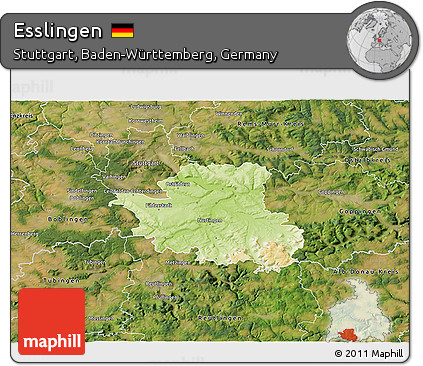 Physical 3D Map of Esslingen, satellite outside