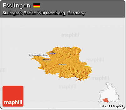 Political 3D Map of Esslingen, single color outside
