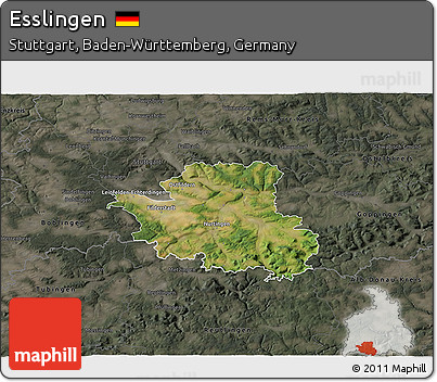 Satellite 3D Map of Esslingen, darken, semi-desaturated