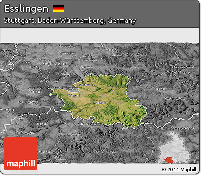Satellite 3D Map of Esslingen, desaturated