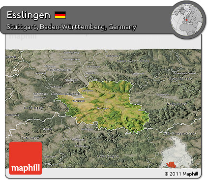 Satellite 3D Map of Esslingen, semi-desaturated