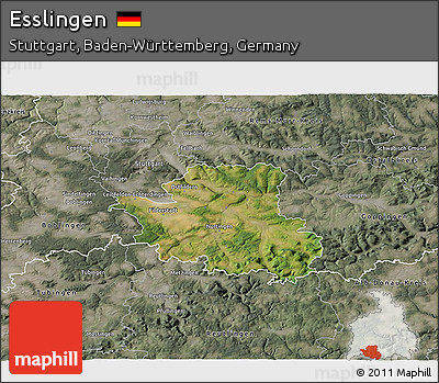 Satellite 3D Map of Esslingen, semi-desaturated