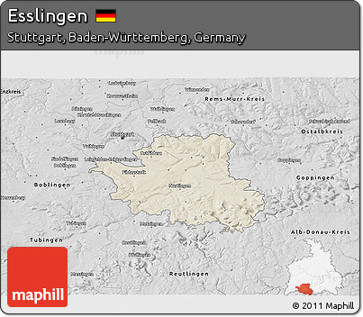Shaded Relief 3D Map of Esslingen, desaturated