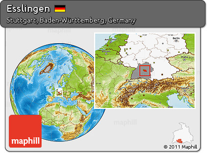 Physical Location Map of Esslingen, highlighted country, highlighted grandparent region