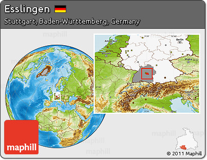 Physical Location Map of Esslingen, highlighted country, highlighted grandparent region