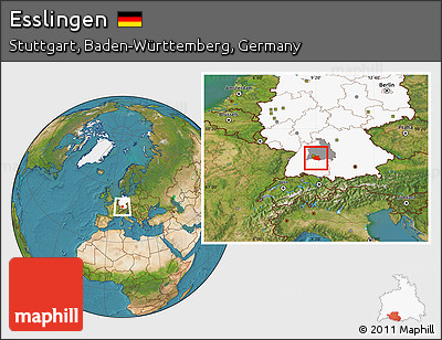 Satellite Location Map of Esslingen, highlighted country, highlighted parent region