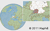 Savanna Style Location Map of Esslingen, highlighted country, highlighted grandparent region, hill shading