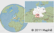 Savanna Style Location Map of Esslingen, highlighted country, highlighted parent region, within the entire country, hill shading