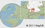 Savanna Style Location Map of Esslingen, highlighted country, highlighted parent region, hill shading