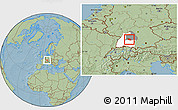 Savanna Style Location Map of Esslingen, highlighted parent region, highlighted grandparent region, hill shading
