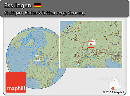 Savanna Style Location Map of Esslingen, highlighted parent region, hill shading
