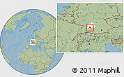 Savanna Style Location Map of Esslingen, highlighted parent region, hill shading