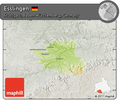 Physical Map of Esslingen, lighten, semi-desaturated