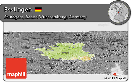 Physical Panoramic Map of Esslingen, darken, desaturated