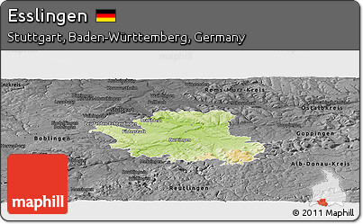 Physical Panoramic Map of Esslingen, darken, desaturated
