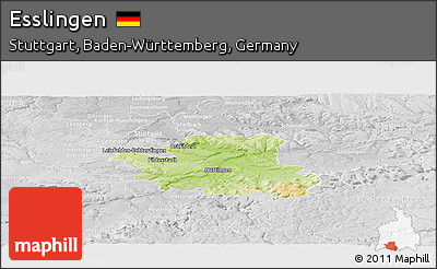 Physical Panoramic Map of Esslingen, lighten, desaturated