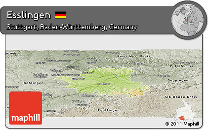 Physical Panoramic Map of Esslingen, semi-desaturated