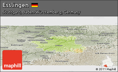 Physical Panoramic Map of Esslingen, semi-desaturated