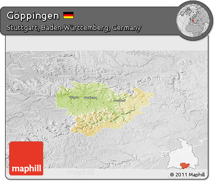 Physical 3D Map of Göppingen, lighten, desaturated