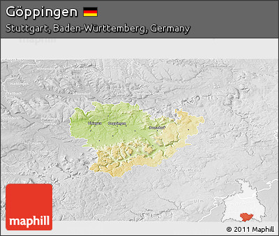 Physical 3D Map of Göppingen, lighten, desaturated