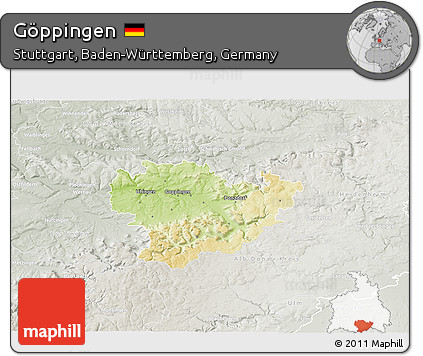 Physical 3D Map of Göppingen, lighten, semi-desaturated
