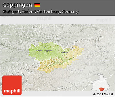 Physical 3D Map of Göppingen, lighten, semi-desaturated