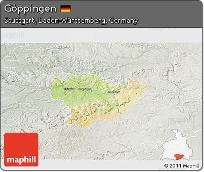 Physical 3D Map of Göppingen, lighten, semi-desaturated