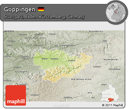 Physical 3D Map of Göppingen, semi-desaturated